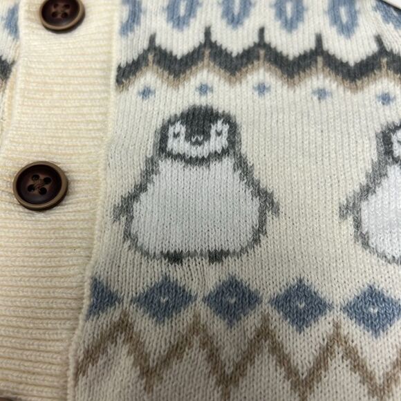Janie and Jack 100047807 Cream and Gray Baby Fair Isle Penguin Cardigan size 0-3 - Picture 7 of 10